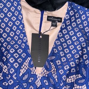 Stylestalker Blue and Cream Fit and Flare Cocktail Dress